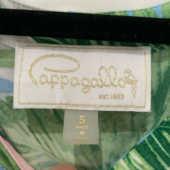 Pappagallo Womens Tropical Floral Shift Dress S Green Pink Ruffle Sleeve Vacay - Picture 5 of 12